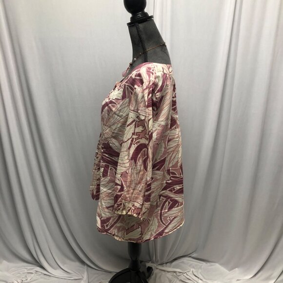 ANA Top Womens Size 1X Button Front Pink Cream Lightweight Cotton Balloon Sleeve - Picture 2 of 6